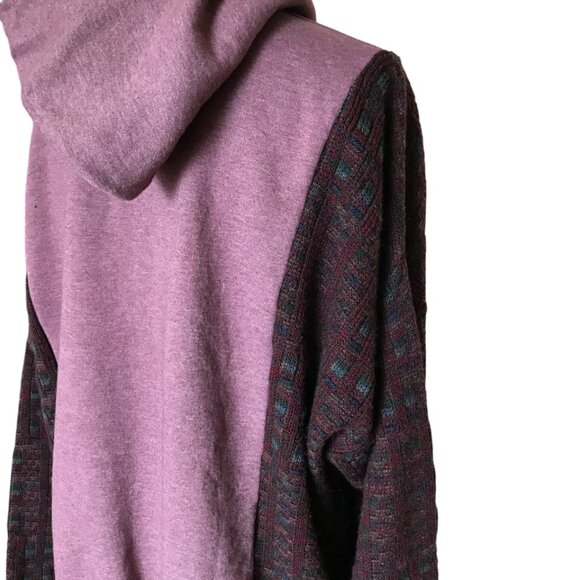 Upcycled Patchwork Hoodie, Sweater Sleeves, XL: Mauve Sweatshirt Jacket, Tribal - Picture 10 of 12